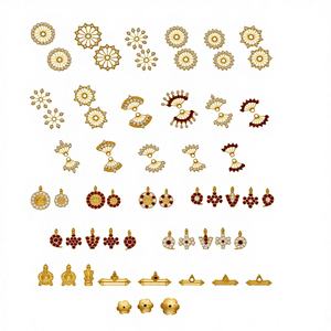 ชุดอุปกรณ์เครื่องประดับทองเหลืองชุบทอง 22K แบบคละแบบ: จี้สไตล์อินเดียใต้ จี้รูปดอกไม้ และตัวเชื่อมประดับหิน - Product Image 1