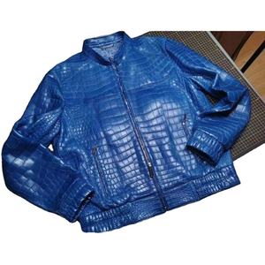 Blouson Bomber Homme en Cuir PU Gaufré Crocodile Bleu, Col Montant, Fermeture Éclair, Style Décontracté Automne - Product Image 6