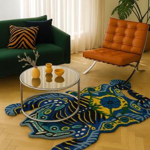 Handmade Modern High Pile PET Friendly Reversible Wool Rug Customizable tiger Design for Kids Room Home <b>Decor</b> Picnic Area Gift - Product Image 1