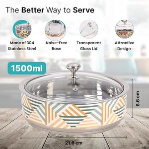 Round Casserole <b>Dish</b> <b>with</b> <b>Glass</b> <b>Lid</b> Retro Geometric Pattern Durable Non-Stick Interior Dishwasher Safe - Product Image 4