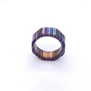 NEW FRIENDS INDUSTRY Anillo de banda de eternidad hecho a mano de acero inoxidable y Timascus con patrón profundo, forma estética, duradero y vintage - Product Image 1