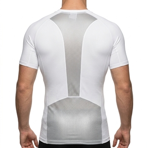 <b>Mens</b> White <b>Compression</b> Shirt Short Sleeve Breathable Mesh Panels Athletic Gym Running Training Sportswear Performance <b>Top</b> - Product Image 2