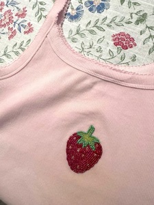 Pink <b>Floral</b> Sequin Embroidery Tank <b>Top</b> Women Ribbed Sleeveless Cotton Crop <b>Vest</b> Custom Logo Fitness Camisole - Product Image 6