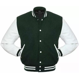 Nueva chaqueta universitaria de cuero verde para mujer, chaqueta deportiva de béisbol universitaria para hombre con cuello levantado, fabricante de servicio OEM disponible - Product Image 1