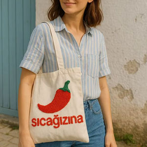 High Quality Red Chili Pepper <b>Punch</b> Needle Canvas Tote <b>Bag</b> Sustainable Reusable Grocery Carrier Market Handbag Bulk Supplier - Product Image 1