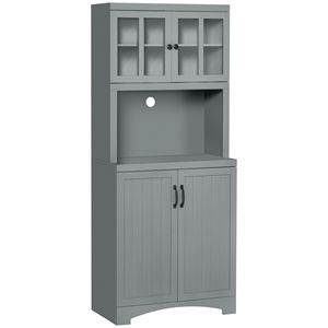 Modern Freestanding Kitchen Pantry Cabinet with <b>Tall</b> <b>Storage</b> Glass Framed Door for Microwave Space Accent Kitchen Furniture - Product Image 1