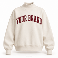 Sweat-shirt surdimensionné personnalisé pour femme, col montant, ivoire, avec appliqué plat et logo brodé, 32 couleurs, tailles XS-3XL