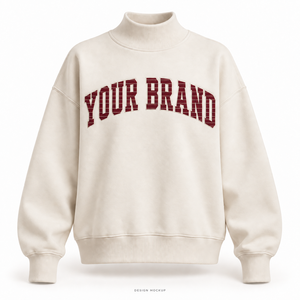 Sweat-shirt surdimensionné personnalisé pour femme, col montant, ivoire, avec appliqué plat et logo brodé, 32 couleurs, tailles XS-3XL - Product Image 1