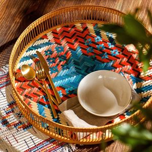 Handwoven Colorful Bamboo <b>Tray</b> – Decorative Round Bamboo Serving <b>Tray</b> <b>for</b> Wall <b>Decor</b> & Home Styling - Product Image 5