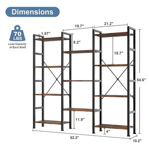 Étagère à livres triple à 4 niveaux avec 11 étagères ouvertes réglables, structure en acier robuste, bibliothèque pour la maison ou le bureau - Product Image 3