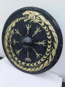 Escudo Vikingo Medieval de 24 Pulgadas, Hecho a Mano en Acero, con Recubrimiento en Polvo Negro, Patrón Animal Vintage, Escudo Decorativo de Pared Histórico - Product Image 1