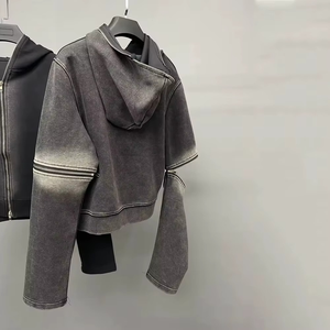 Sudadera con capucha para hombre, estilo nuevo, con cremallera, de algodón 100% de felpa francesa, de gran gramaje, con lavado ácido, estilo vintage desgastado, personalizada OEM - Product Image 3