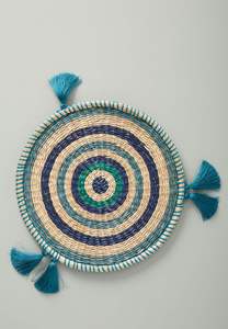 Teal Tassel Seagrass <b>Placemat</b> <b>Round</b> Blue Woven Straw Table Mat Concentric Circle Coaster Decorative Charger Plates Boho Wall Dec - Product Image 5