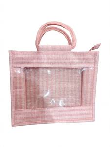 Sac cadeau en jute vert avec fenêtre transparente, taille moyenne, origine Bengale occidental, sac de shopping, sac d'emballage personnalisé avec logo pour boutique de détail - Product Image 5