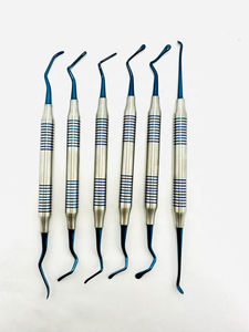 Kit de 6 Curettes Dentaires Manuelles en Acier Inoxydable Revêtu de Titane, Double Embout, Précision par Grip, pour Composite et Chirurgie - Product Image 2