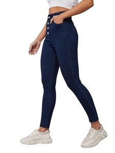 Jean en denim coupe droite pour femme, taille mi-haute, longueur genou, décontracté, usage quotidien, bleu vintage, résistant à la décoloration - Product Image 1