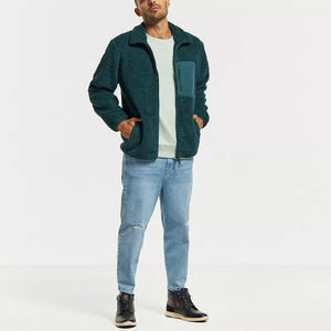 <b>Men's</b> High Quality Dark Green Color Oversize Sherpa <b>Jackets</b> With Printed Logo Stand Collar Zipper Style Sherpa Fleece <b>Jackets</b> - Product Image 2