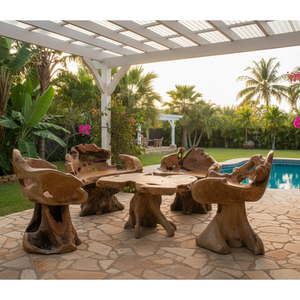 Juego de Mesa de Raíz de Teca Antigua Premium ARTERRA con Sillones Esculpidos, Diseño Moderno, Muebles Hechos a Mano para Patio - Product Image 3