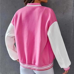 Outdoor Winter Women's Varsity <b>Jackets</b> 2024 Patch Design Embroidery Breathable Customizable Colors Wholesale <b>Pink</b> White - Product Image 5