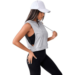 Top deportivo sin mangas con capucha para mujer, elástico y corto, para correr, yoga y entrenamiento - Product Image 5