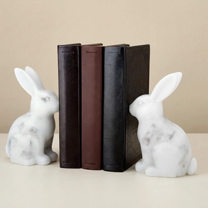 Vintage Rabbit Bookends Imitation Marble Decorative Stone Sculptural 2Pcs 6.5inch Height Easter Style - Product Image 4
