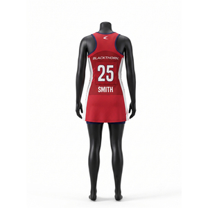 Vestido de Netball Personalizado para Mujer, Rojo y Blanco, Impresión por Sublimación GS, Elástico en Cuatro Direcciones, Ecológico, Sin Mangas, Transpirable, Uniforme para Adultos - Product Image 2
