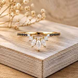 Diamante Negro Cultivado en Laboratorio, Corte Marquise y Redondo, 0.63 CT, Oro Sólido de 10k, 14k, 18k, Claridad E, VVS, Certificado IGI, Más Vendido - Product Image 1