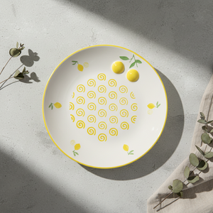 Assiette de table en porcelaine fine de qualité supérieure 3460986B-25 NOUVELLE, motif citron jaune et spirale - Product Image 1