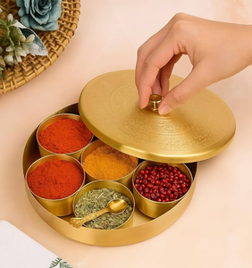 Brass Spice <b>Box</b> Elegant Brass Masala <b>Box</b> Featuring Brass Spice <b>Box</b> With Lid And Container Spoon - Product Image 1
