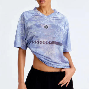 Dames oversized American football shirt V-hals korte mouw mesh top custom design print streetwear OEM private label groothandel - Product Image 1