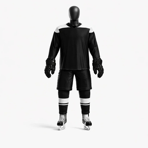 Uniforme de hockey sobre hielo personalizado, conjunto de camiseta y pantalones cortos sublimados en blanco y negro, ropa de equipo para adultos, fabricante OEM ODM - Product Image 1