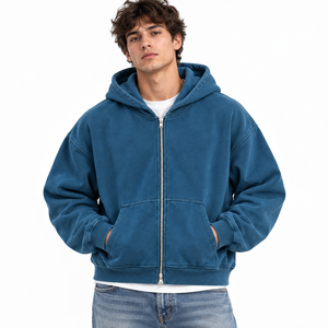 Sweat à capuche zippé pour homme en polaire avec poches latérales, ourlet côtelé, coupe ample, broderie, design sportif personnalisé, ODM, faible MOQ - Product Image 6