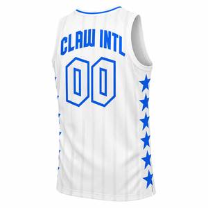 Maillot de basketball Claw Intl imprimé par transfert thermique 100 % polyester pour homme, débardeur blanc et bleu étoiles 00, séchage rapide, bretelles réglables, toutes tailles - Product Image 2