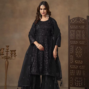Traje Sharara Salwar Kameez Semisentado con Lentejuelas, Estilo Moderno para Bodas y Fiestas, Colección India/Pakistaní - Product Image 1