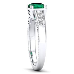 Bague de fiançailles REYES, nouveau design, or blanc 14 carats, émeraude taille émeraude 0,75 carat, pierre précieuse émeraude, bijoux de mariage pour femmes, cadeaux en moissanite - Product Image 3