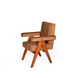 Silla de Oficina Tapizada Estilo Pierre Jeanneret, Silla de Escritorio con Patas en V de Madera Maciza y Tela de Terciopelo para Espacio de Trabajo Ejecutivo, Venta al Por Mayor - Product Image 2