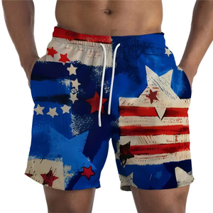 Shorts de plage pour hommes transfrontaliers à cordon de serrage, motif imprimé numérique 3D, séchage rapide, coupe droite, vente en gros - Product Image 5