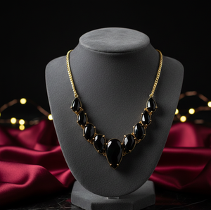 Collier en onyx noir, collier statement multi-formes en argent 925 plaqué or 18 carats, bijoux de mariage et de soirée, cadeau pour femme - Product Image 1