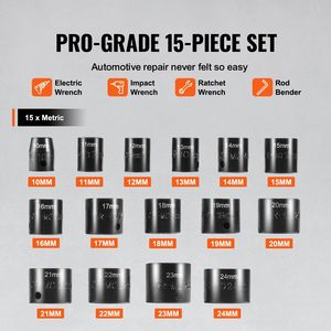 Set di Chiavi a Bussola a Impatto Ultra-Corte da 3/8'' 15 Pezzi, Metriche 10-24mm, in Acciaio Legato Cr-Mo a 6 Punte per Facile Riparazione Auto - Product Image 3