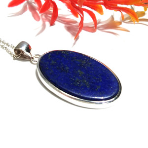 Collier pendentif en lapis-lazuli naturel, pierre ovale bleue sertie en argent sterling 925, style bohème fait main, troisième partie - Product Image 1
