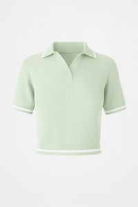 Polo de Punto Acanalado para Mujer, Manga Corta con Ribete en Contraste, Corte Ajustado, Top de Verano, Proveedor de Ropa con Logotipo Personalizado OEM ODM - Product Image 4