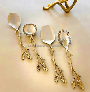 Vente chaude Gold Branch Salad Server Set avec poignée en feuille Ustensiles de service en métal pour les fêtes de mariage Restaurants Hôtels - Product Image 3