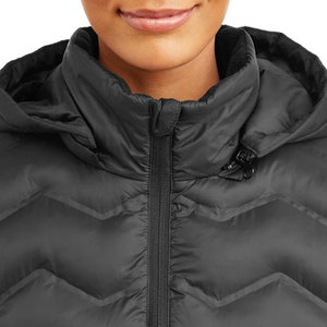 Women's Black Quilted Hooded Jacket Full Sleeve <b>Zipper</b> Closure Winter Wear Solid Color Polyester Wadding Regular Fit - Product Image 3
