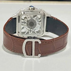 Luxury Men's Quartz <b>Watch</b> Moissanite Silver <b>Case</b> Leather Band Analog ETA Movement Sapphire Crystal Dial 10m Water Resistance - Product Image 5