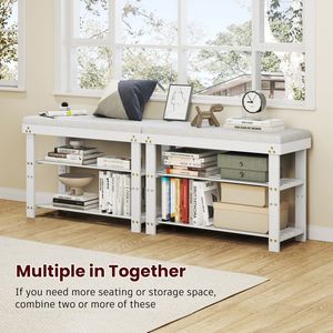 Scarpiera in bambù a 3 piani con ripiani regolabili per ingresso in corridoio con cuscino bianco per soggiorno - Product Image 4