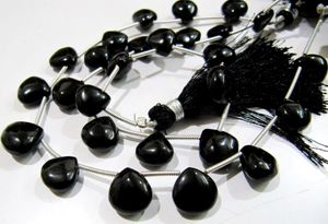 Perles en pierre noire en forme de cœur, 10 mm, lisses, 8 pouces de long, pour la fabrication de bijoux - Product Image 3