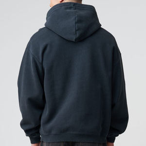 Sweat-shirt à capuche zippé pour homme, coupe ample, couleur unie, décontracté, en coton tricoté, pour l'automne - Product Image 3
