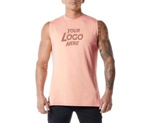 Débardeur de sport OEM personnalisé, T-shirt sans manches découpé, impression sur maillot de corps, maillot de corps pour hommes en Spandex/Coton avec design frontal - Product Image 1