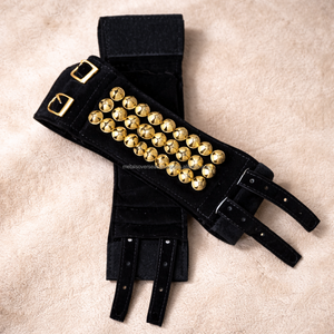 Ghungroo de Bharatnatyam de 3 filas y 61 campanas, de terciopelo negro y metal, hecho a mano, para doble cinturón, instrumento musical y accesorio de danza - Product Image 3