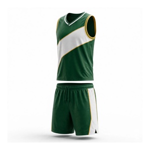 Ensemble uniforme de basket-ball vert, blanc et or, impression par transfert thermique, respirant, 100% Polyester, vêtements de sport unisexes pour adultes, AMKOOR - Product Image 5